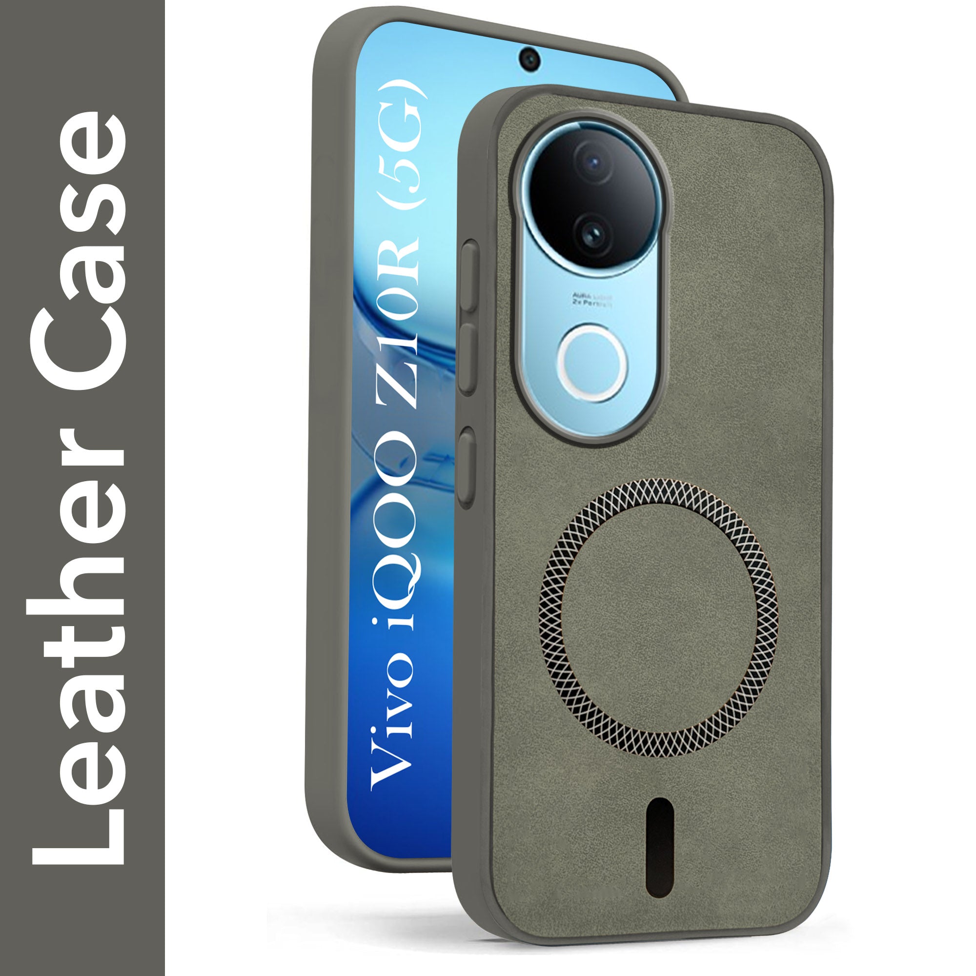 For Vivo iQOO Z10R Back Cover Case Leather Finish (MagSafe Compatible Wireless Charging | Soft Touch | Camera Bump Protection)