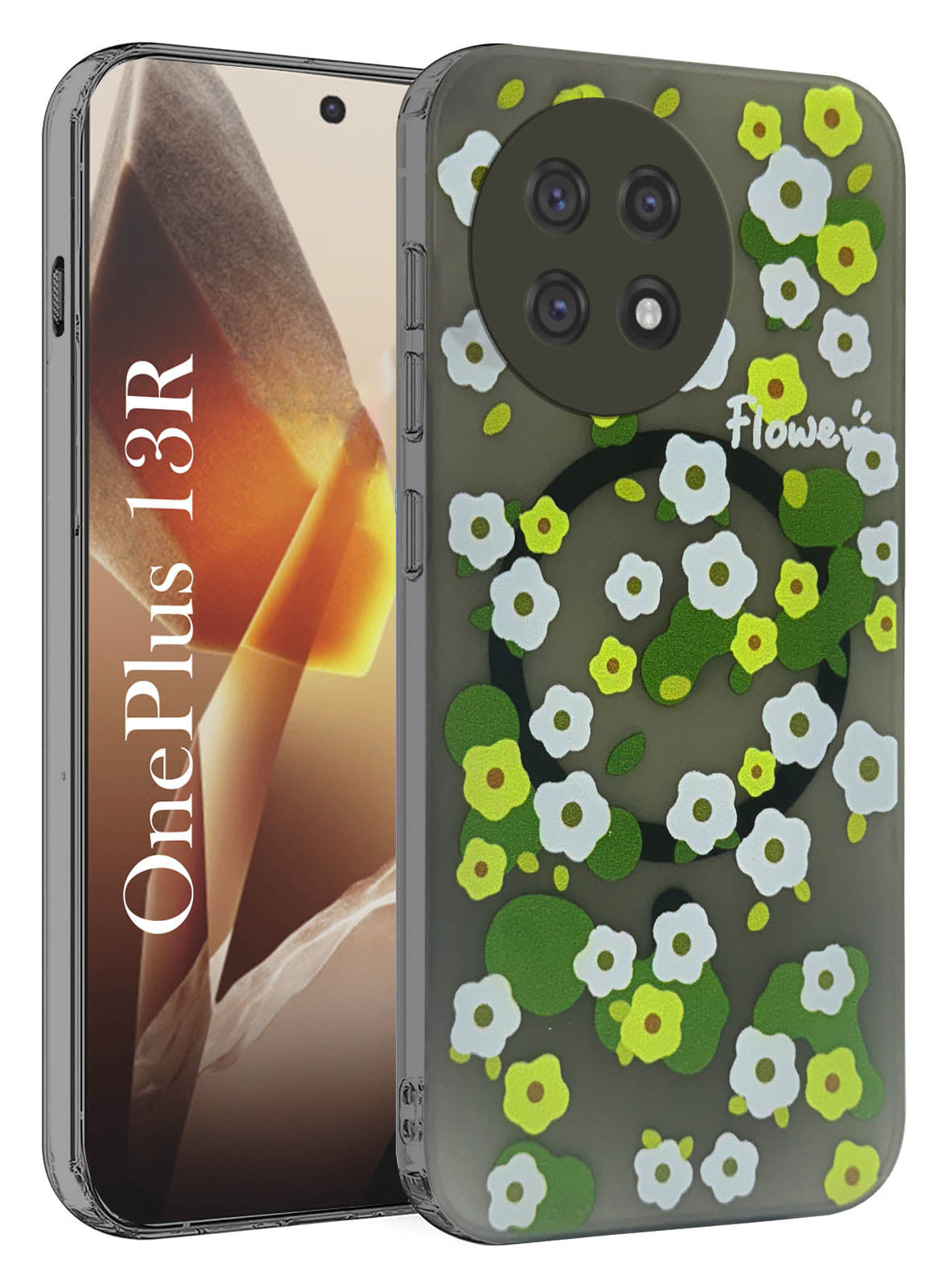 For OnePlus 13R Back Cover Case (Cute Floral Design | Flower Print for Girls | MagSafe Compatible Wireless Charging)