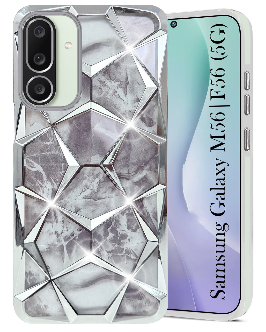 For Samsung Galaxy M56 | Samsung Galaxy F56 Back Cover Case Compatible 3D Silicone (Dual Design Glitter Sparkle and Detachable Diamond Print Case | Soft and Flexible)