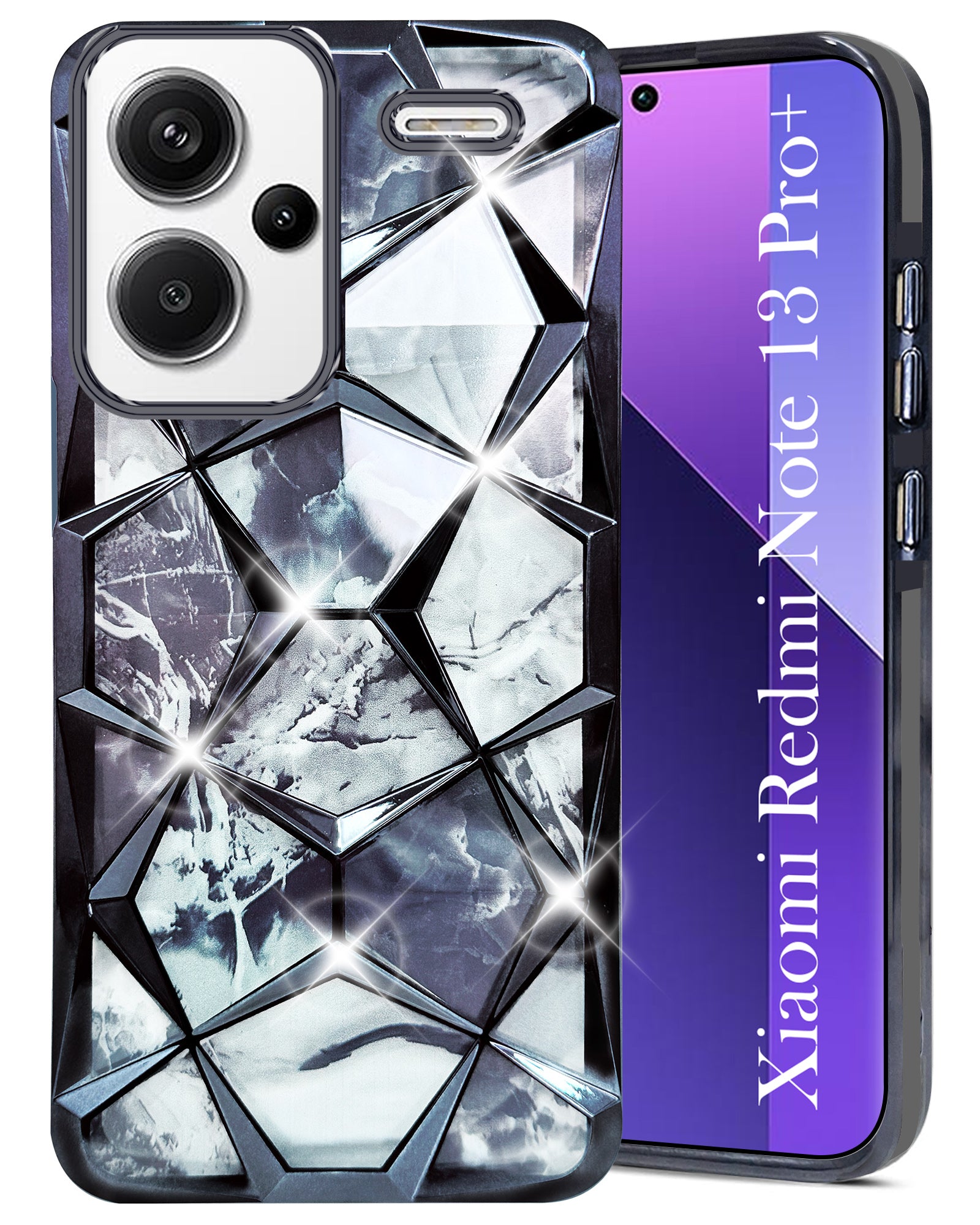 For Redmi Note 13 Pro Plus Back Cover Case ( Dual Design Glitter Sparkle and Detachable Diamond Print Case | Soft and Flexible)