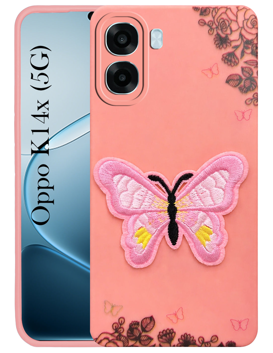 For Oppo K14x 5G Back Cover Case (Soft Butterfly Embroidery | Women Teen Girls | Camera Protection| Matte Silicone)