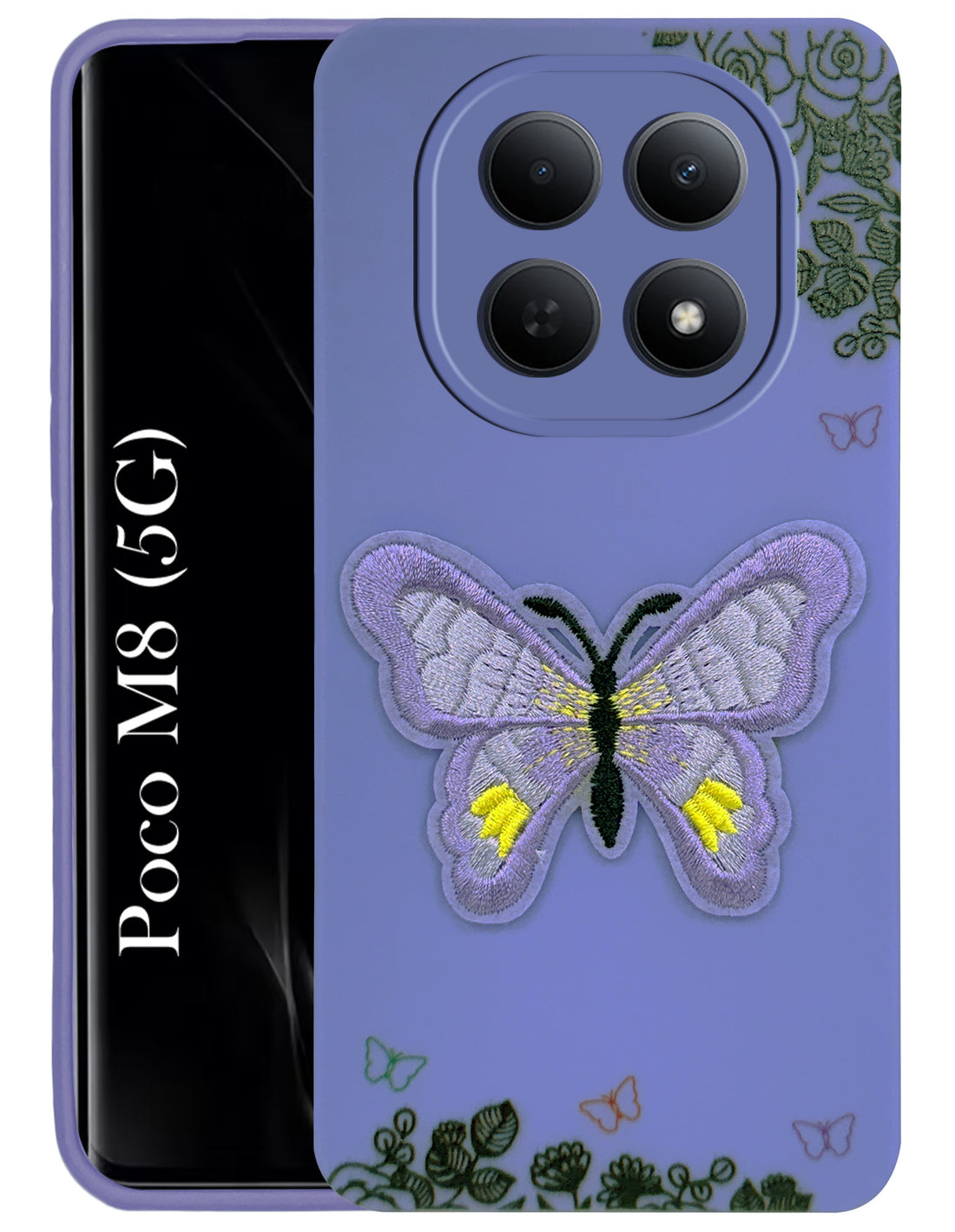 For Poco M8 5G Back Cover Case (Soft Butterfly Embroidery | Women Teen Girls | Camera Protection| Matte Silicone)