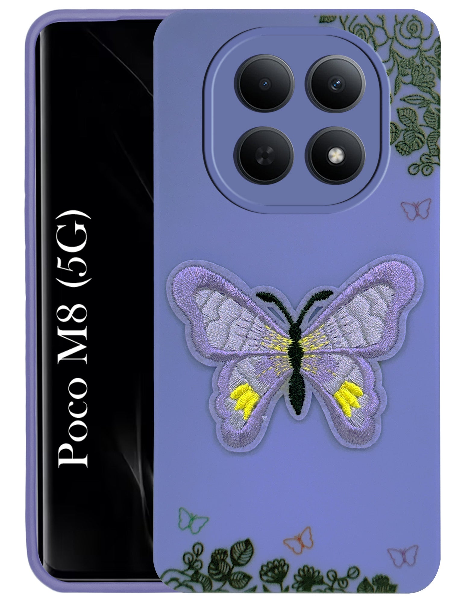 For Poco M8 5G Back Cover Case (Soft Butterfly Embroidery | Women Teen Girls | Camera Protection| Matte Silicone)
