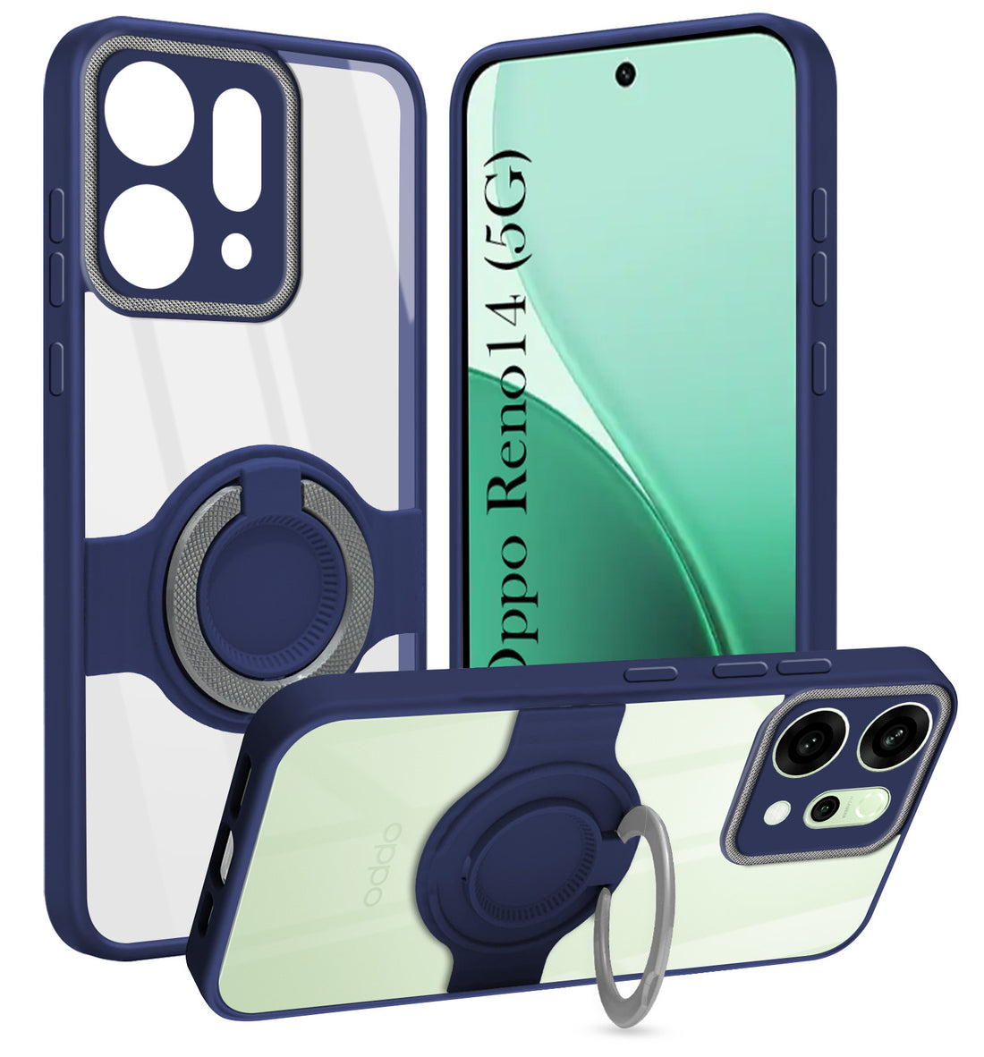 For Oppo Reno14 5G | Oppo Reno 14 5G Back Cover Case with stand (Built-in Ring Holder Kickstand | Lifetime Anti Yellow | Camera Protection)