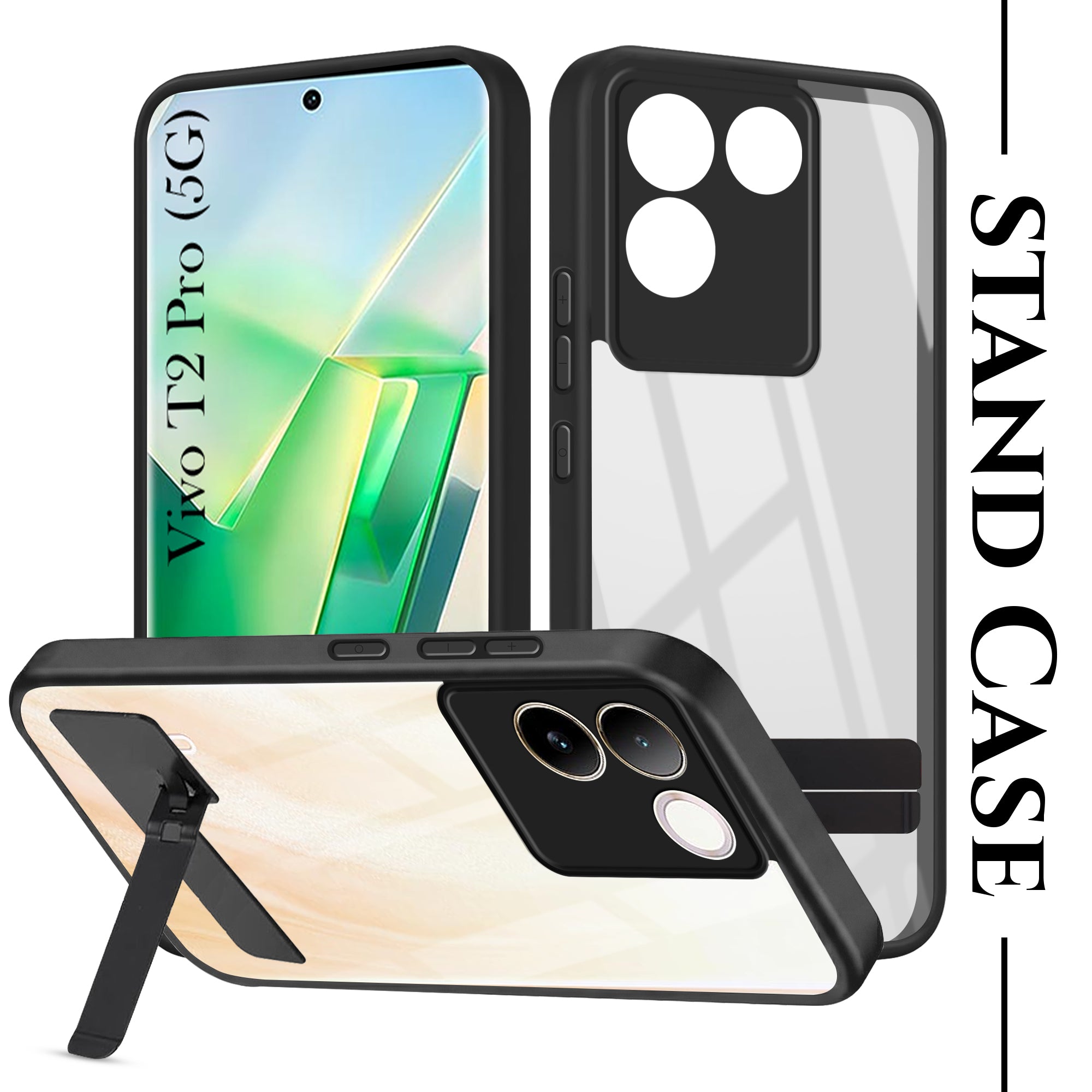 For Vivo T2 Pro Back Cover Case (Built-in Stand | Lifetime Anti Yellow | Kickstand Shockproof | Camera Protection | MagSafe Compatible)