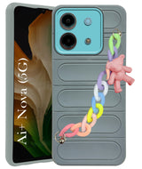 For Ai+ Nova 5G Back Cover Case (Wrist Hanging Chain | Teddy Bracelet Charms | Matte Liquid Silicone | Camera Protection Ring)