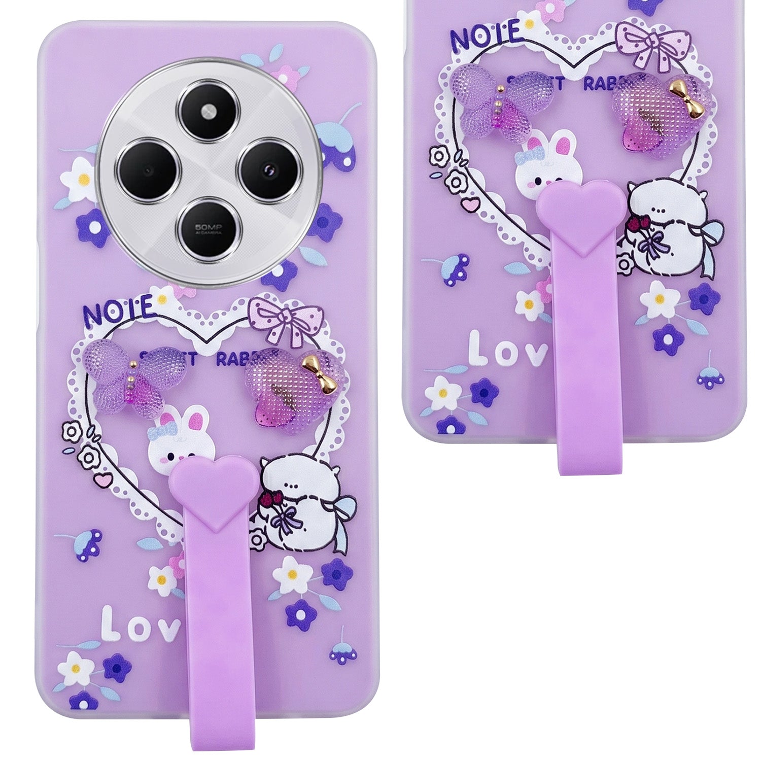 For Redmi A4 5G | Xiaomi Redmi 14C Back Cover Case (3D Cute Heart Strap Holder | Camera Protection | Designer Girls Print)