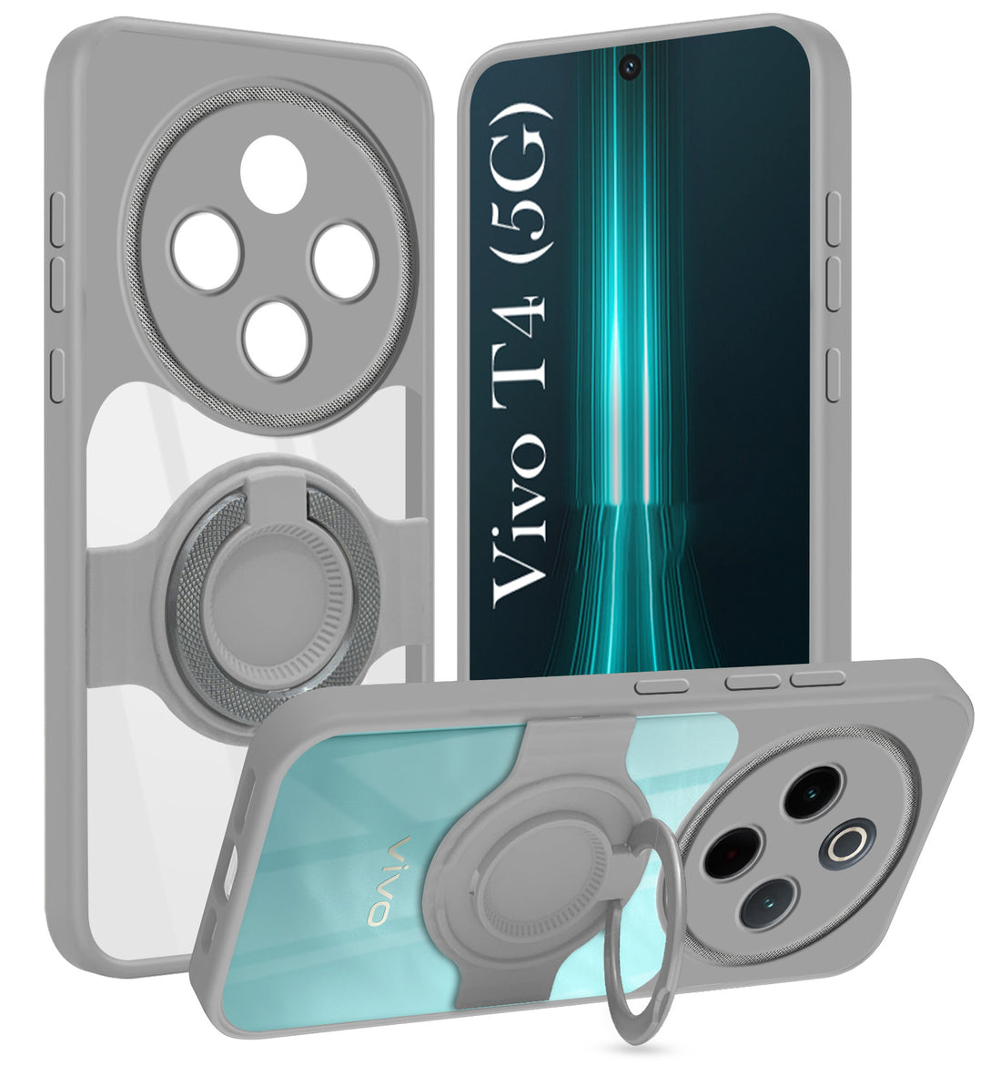 For Vivo T4 Back Cover Case with stand (Built-in Ring Holder Kickstand | Lifetime Anti Yellow | Camera Protection)