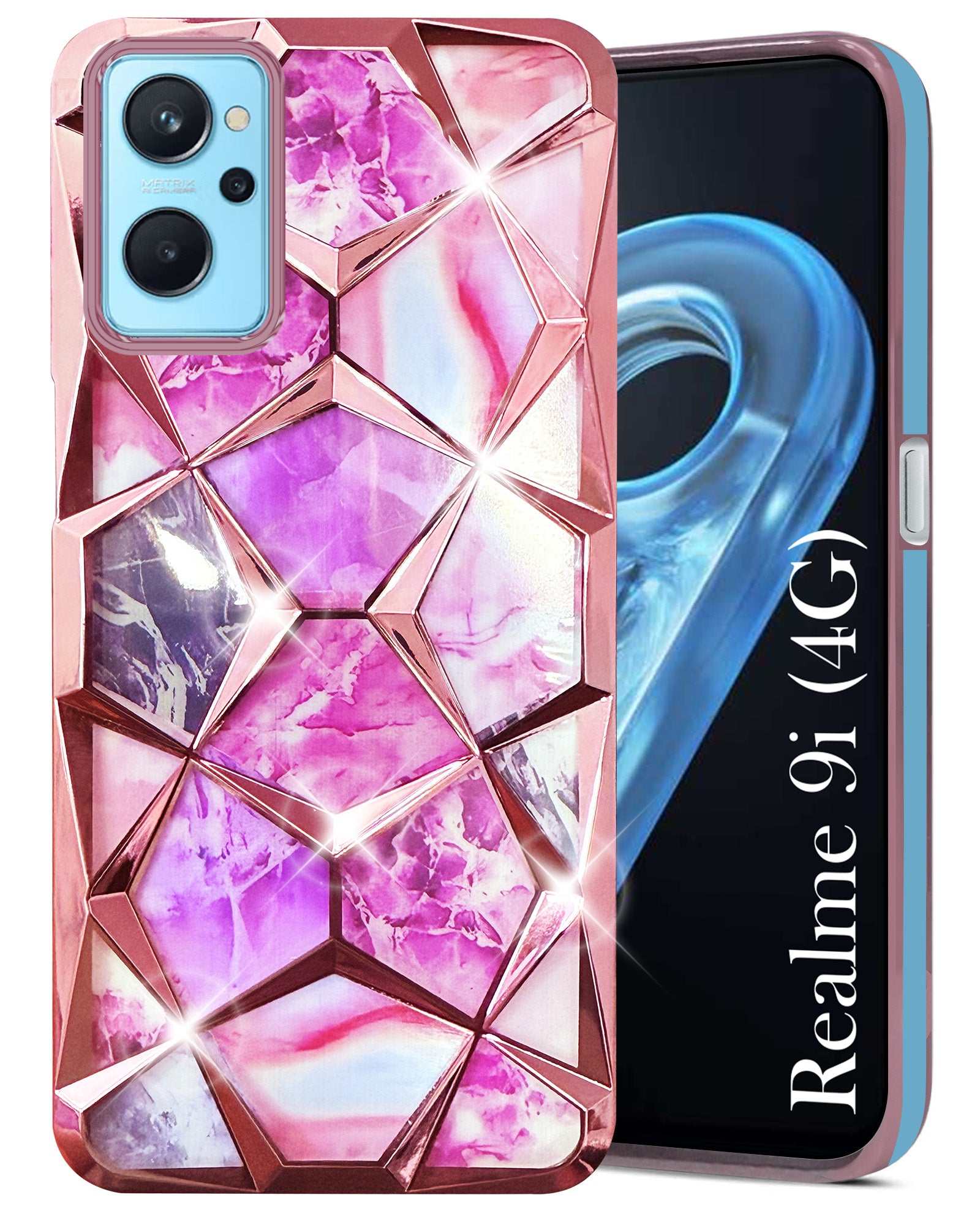 For Realme 9i 4G Back Cover Case (Dual Design Glitter Sparkle and Detachable Diamond Print Case | Soft and Flexible)