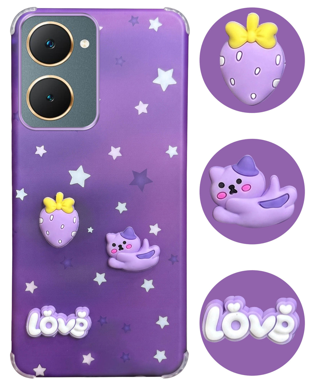 For Vivo Y18 | Y18e | Y03 | Y18i | Y18t Back Cover Case (3D Cute Cartoons | Hard Back Side Soft | Matte Premium Finish | HD Printing)
