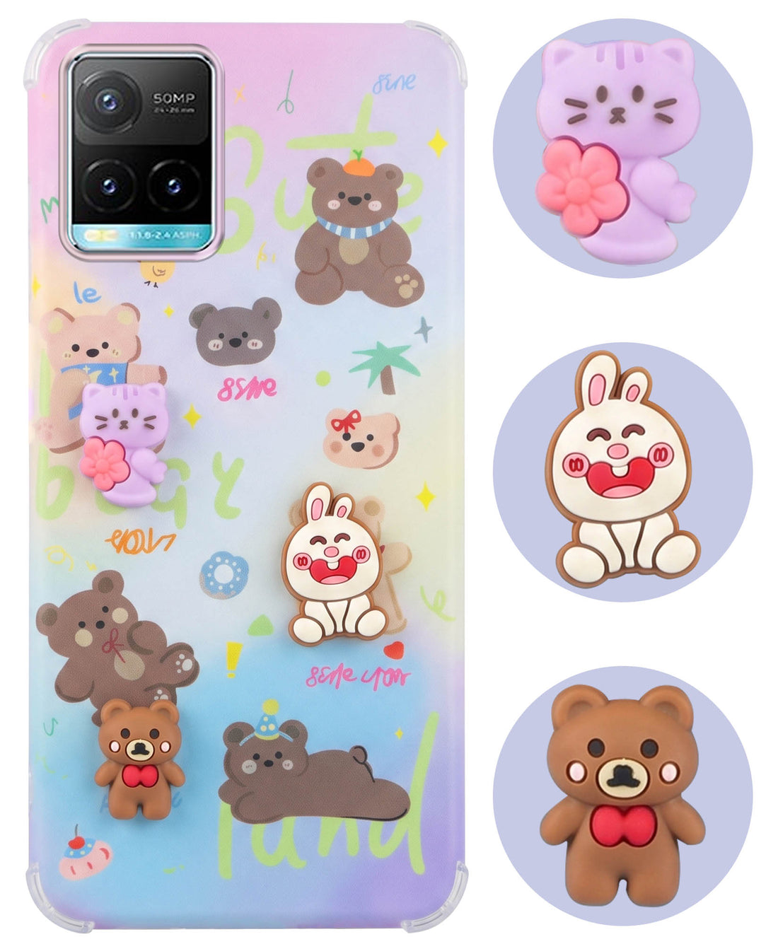 For Vivo Y33s Back Cover Case (3D Cute Cartoons | Hard Back Side Soft | Matte Premium Finish | HD Printing)