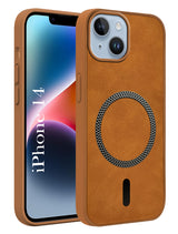 For Apple iPhone 14 Back Cover Case (Sleek Leather Finish | MagSafe Compatible Wireless Charging | Camera Bump Protection)