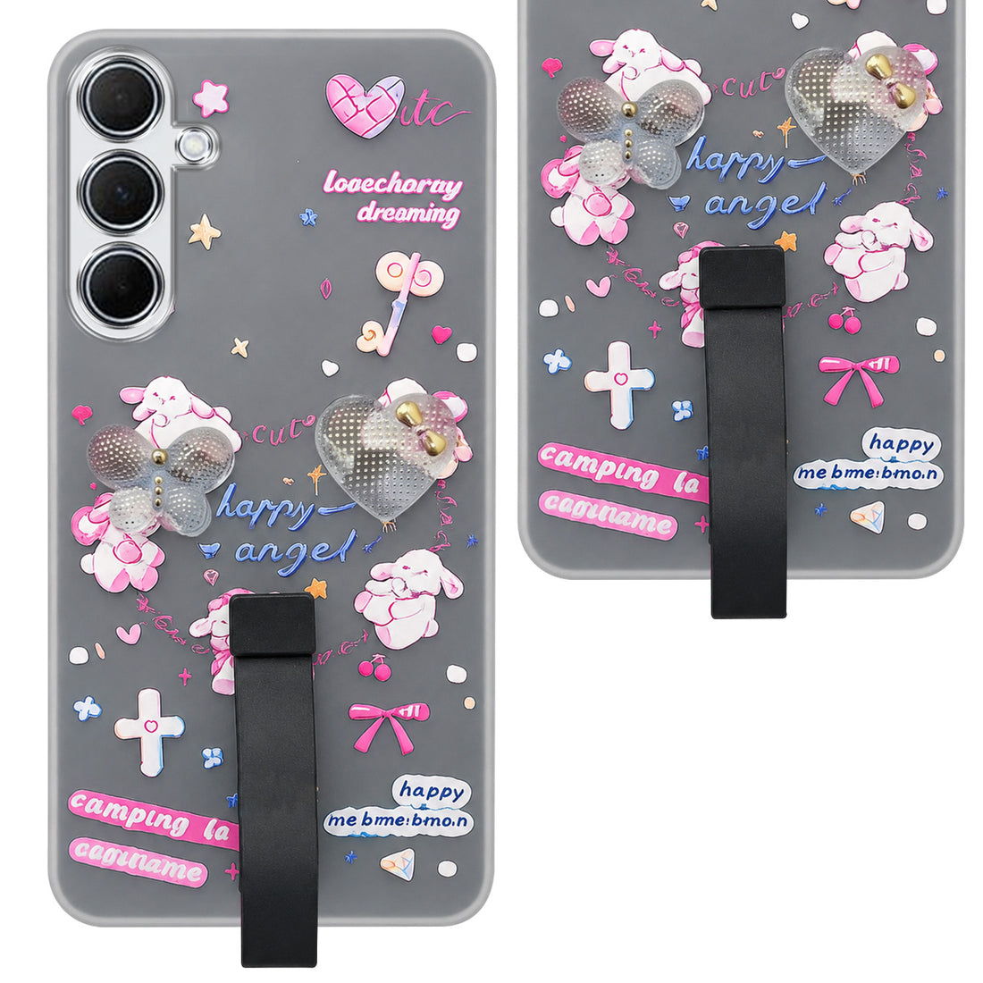 For Samsung Galaxy A35 5G Back Cover Case (3D Cute Heart Strap Holder | Camera Protection | Designer Girls Print)