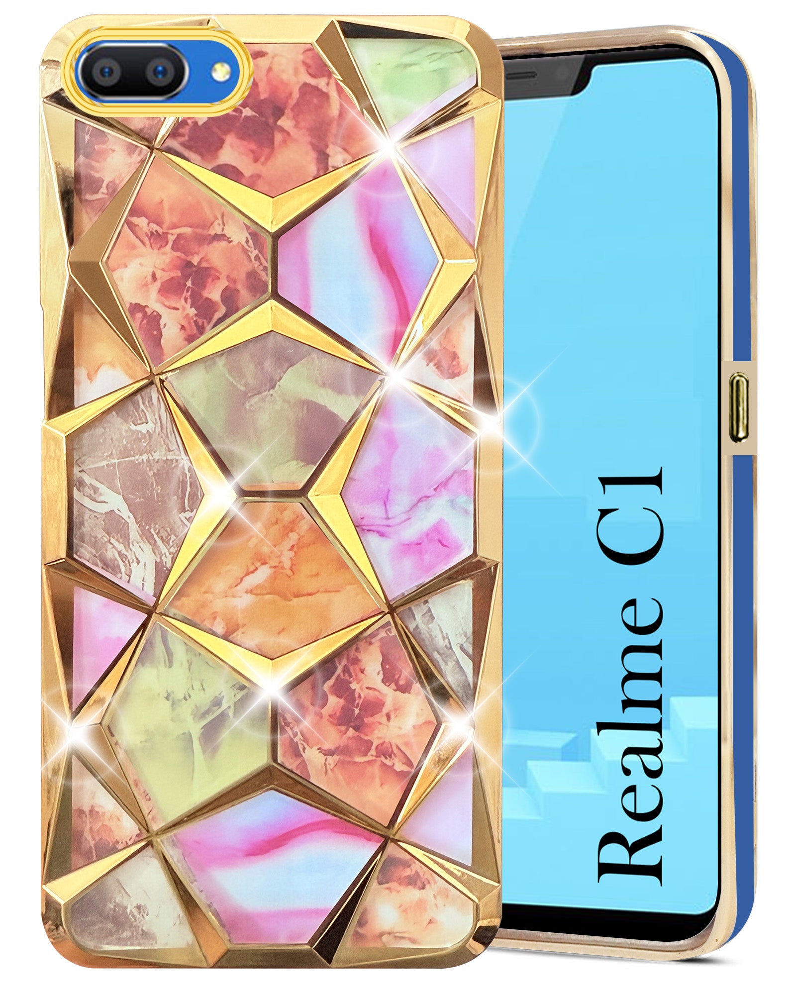 For Realme C1 Back Cover Case (Dual Design Glitter Sparkle and Detachable Diamond Print Case | Soft and Flexible)
