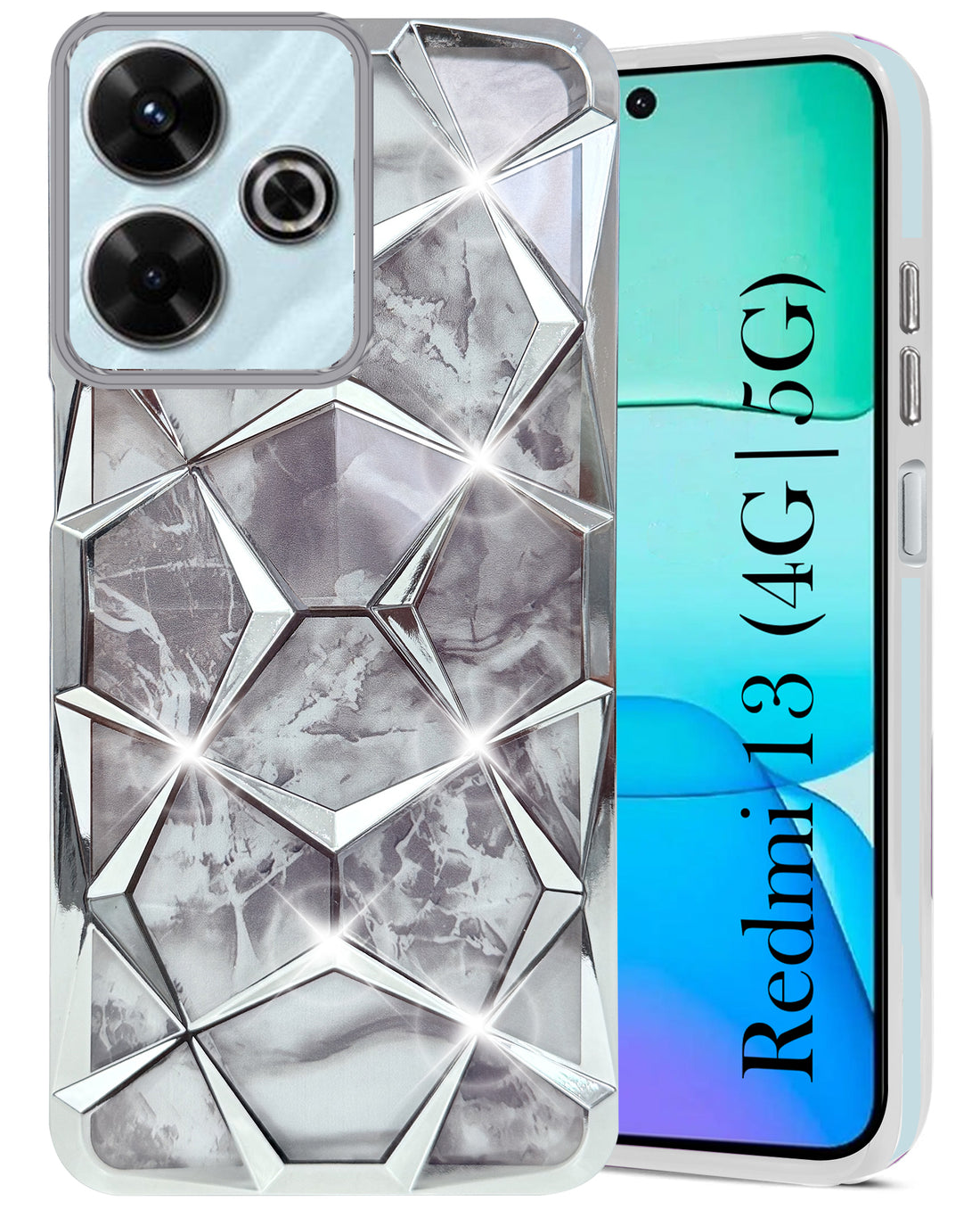 For Xiaomi Mi Redmi 13 4G | 5G Back Cover Case ( Dual Design Glitter Sparkle and Detachable Diamond Print Case | Soft and Flexible)