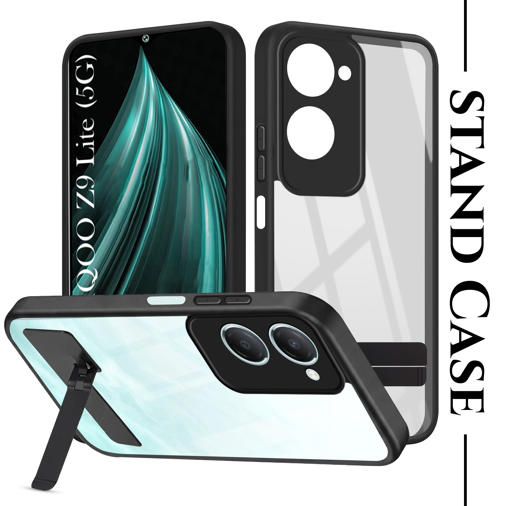 For Vivo iQOO Z9 Lite Back Cover Case (Built-in Stand | Lifetime Anti Yellow | Kickstand Shockproof | Camera Protection | MagSafe Compatible)