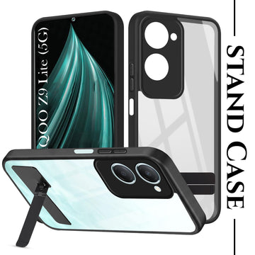 For Vivo iQOO Z9 Lite Back Cover Case (Built-in Stand | Lifetime Anti Yellow | Kickstand Shockproof | Camera Protection | MagSafe Compatible)