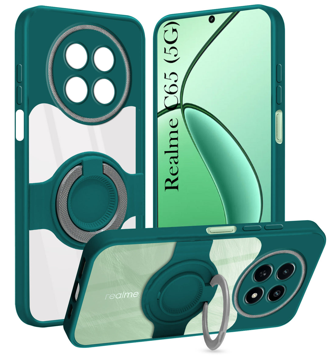 For Realme C65 5G Back Cover Case with stand (Built-in Ring Holder Kickstand | Lifetime Anti Yellow | Camera Protection)