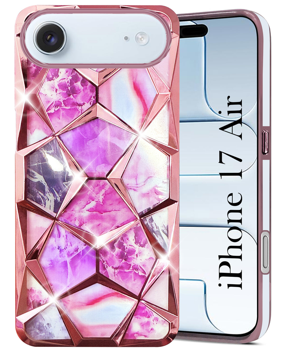 For Apple iPhone 17 Air Back Cover Case Compatible 3D Silicone (Dual Design Glitter Sparkle and Detachable Diamond Print Case | Soft and Flexible)