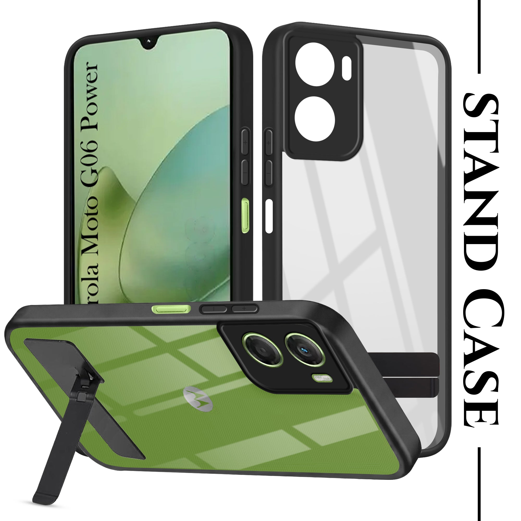 For Motorola Moto G06 Power Back Cover Case (Built-in Stand | Lifetime Anti Yellow | Kickstand Shockproof | Camera Protection | MagSafe Compatible)