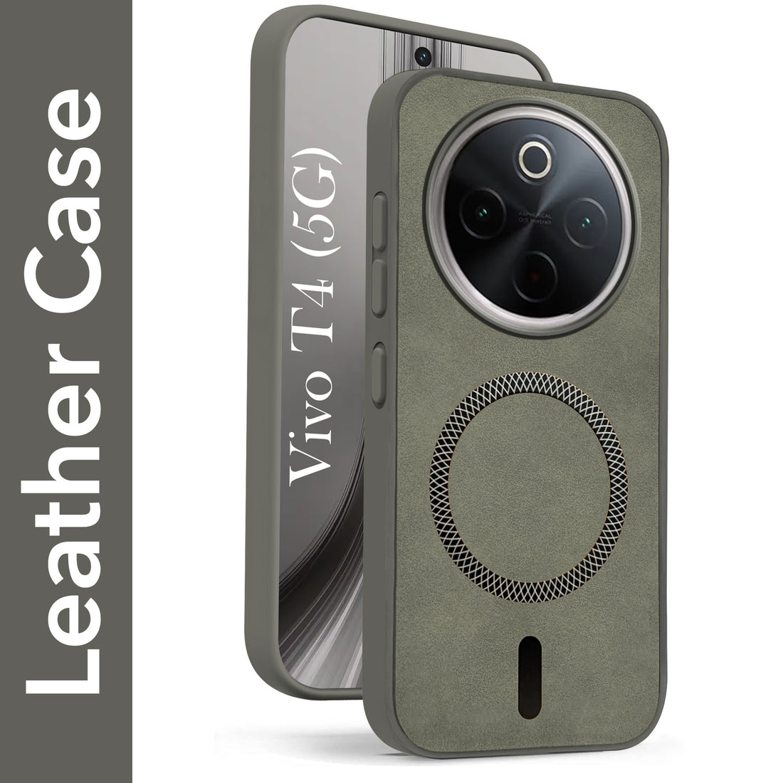For Vivo T4 Back Cover Case Leather Finish (MagSafe Compatible Wireless Charging | Soft Touch | Camera Bump Protection)