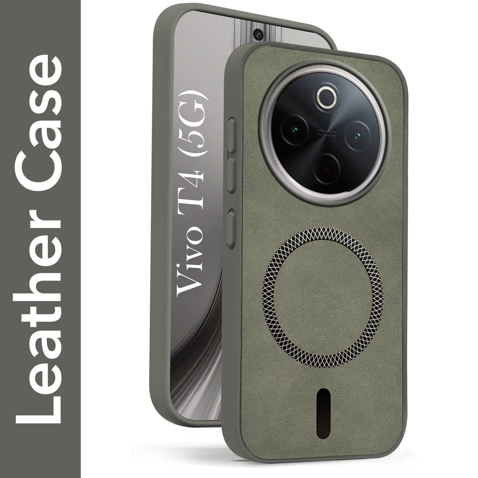 For Vivo T4 Back Cover Case Leather Finish (MagSafe Compatible Wireless Charging | Soft Touch | Camera Bump Protection)