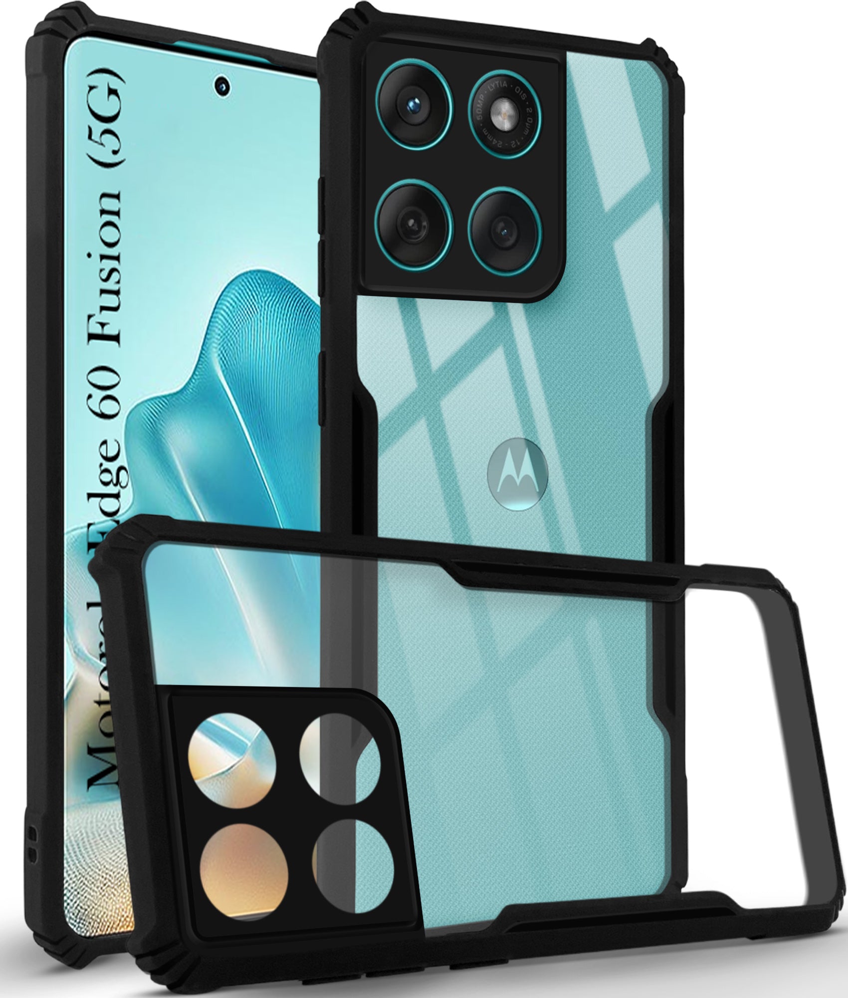 For Motorola Moto Edge 60 Fusion Back Cover Case (Shockproof with Polycarbonate Clear Panel | Professional Black)