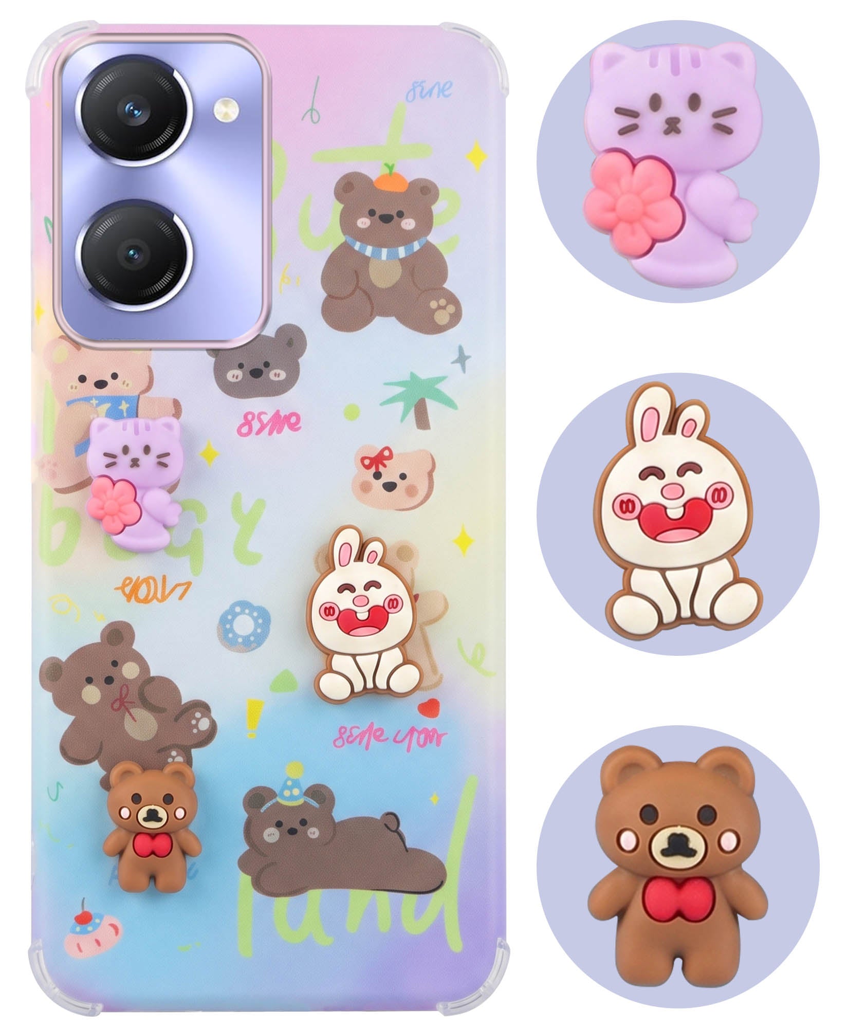For Vivo Y28s 5G | Vivo T3 Lite 5G Back Cover Case (3D Cute Cartoons | Hard Back Side Soft | Matte Premium Finish | HD Printing)