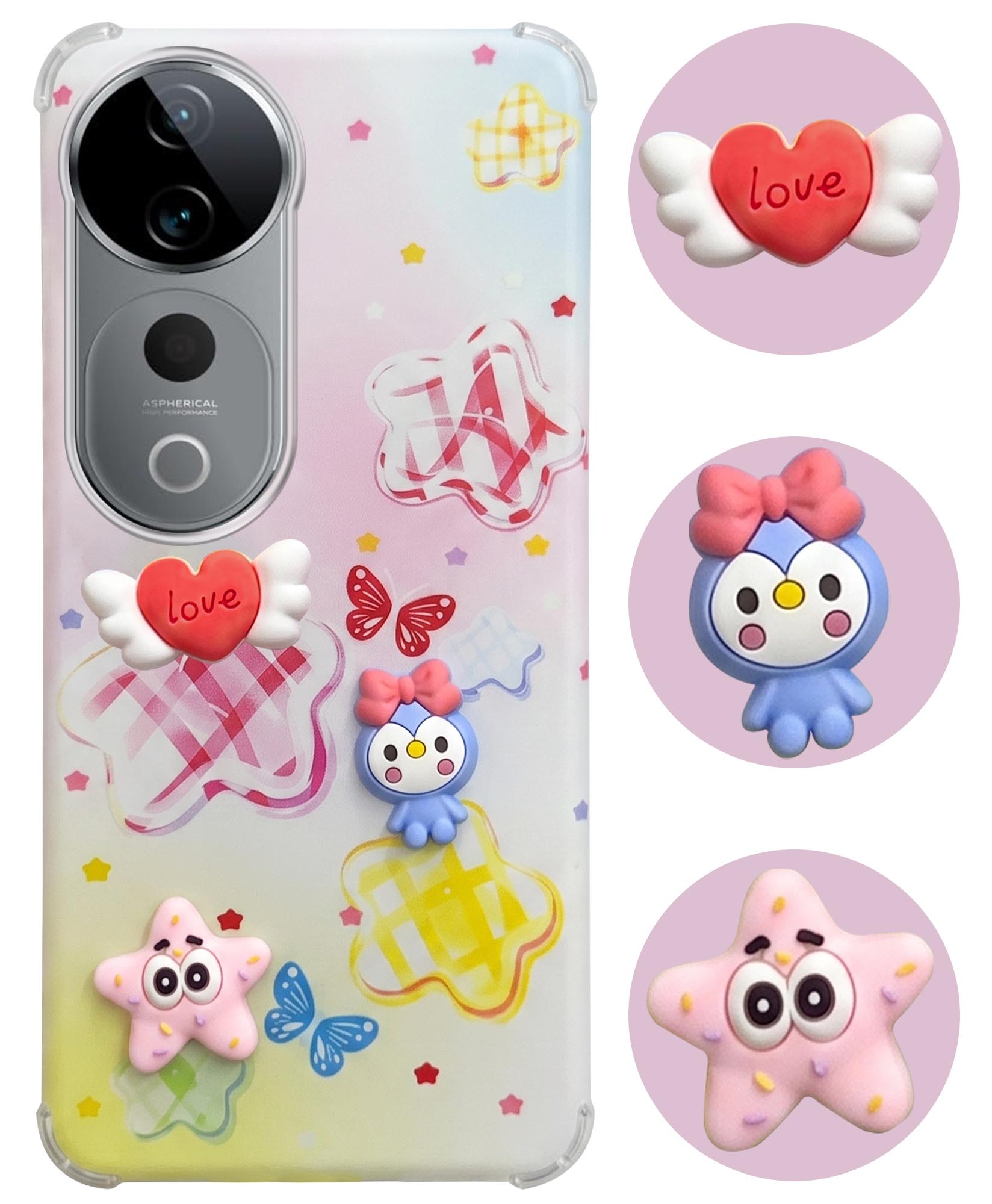 For Vivo T3 Ultra Back Cover Case (3D Cute Cartoons | Hard Back Side Soft | Matte Premium Finish | HD Printing)