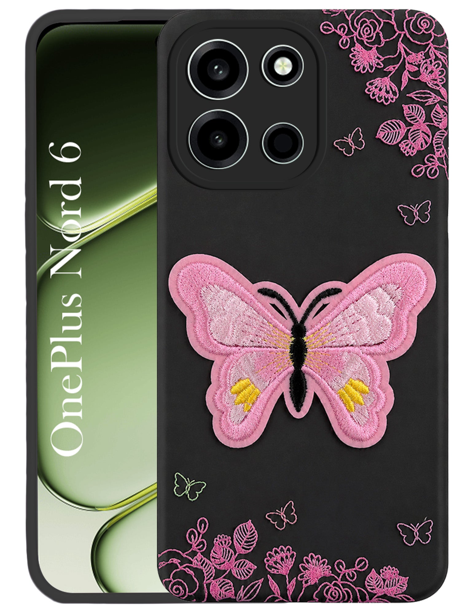 For Oneplus Nord 6 Back Cover Case (Soft Butterfly Embroidery | Women Teen Girls | Camera Protection| Matte Silicone)