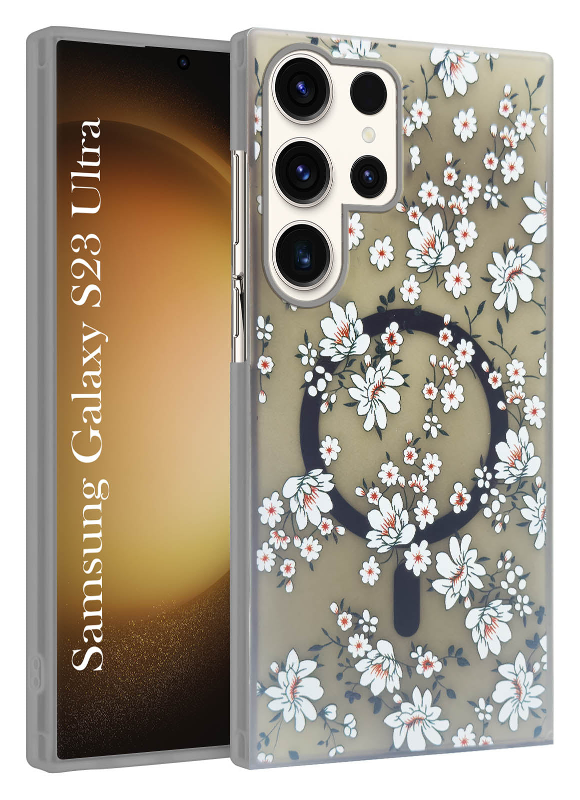 For Samsung Galaxy S23 Ultra Back Cover Case (Cute Floral Design | Flower Print for Girls | MagSafe Compatible Wireless Charging)