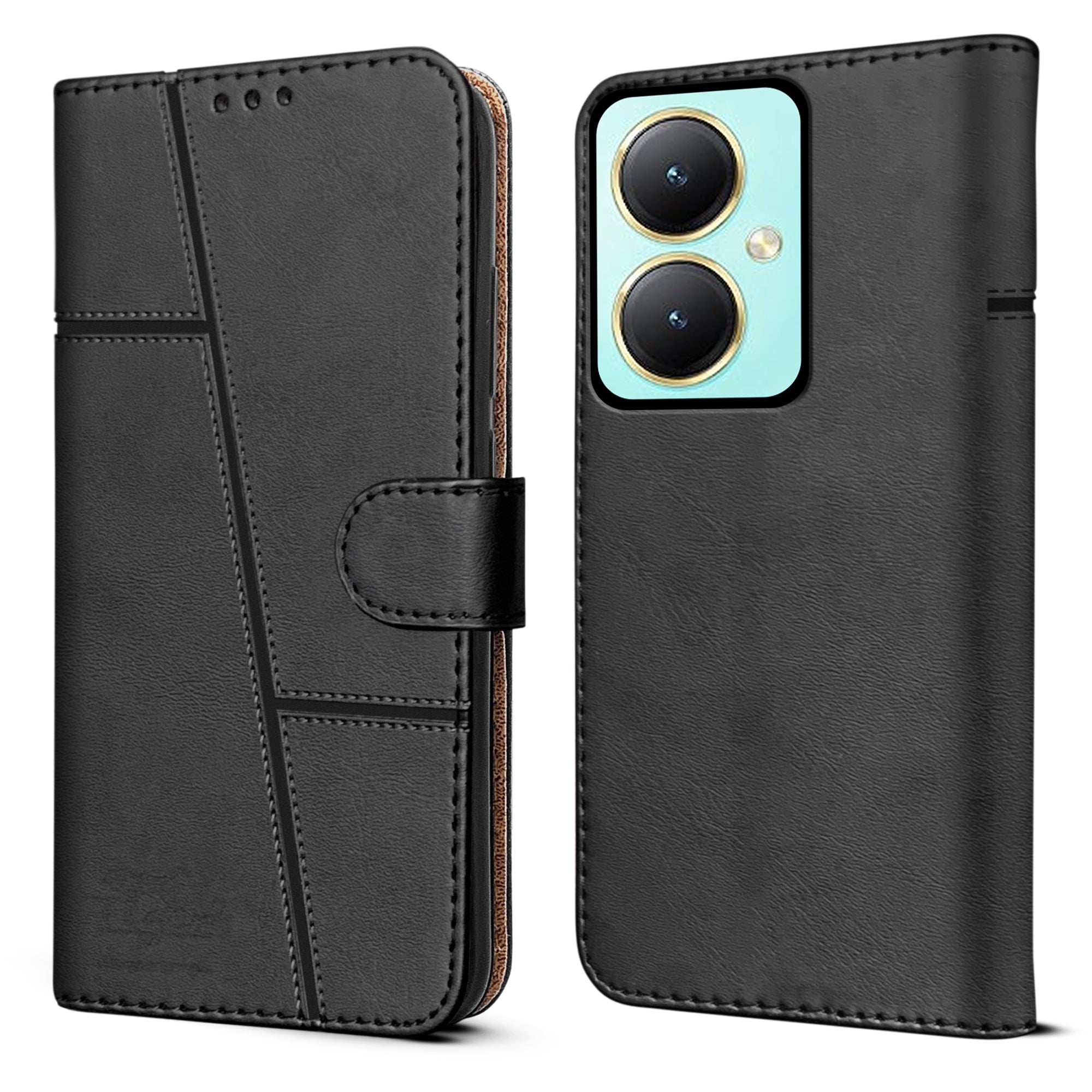For Vivo Y27 Flip Cover Case (Stitched Leather with Magnetic Closure)