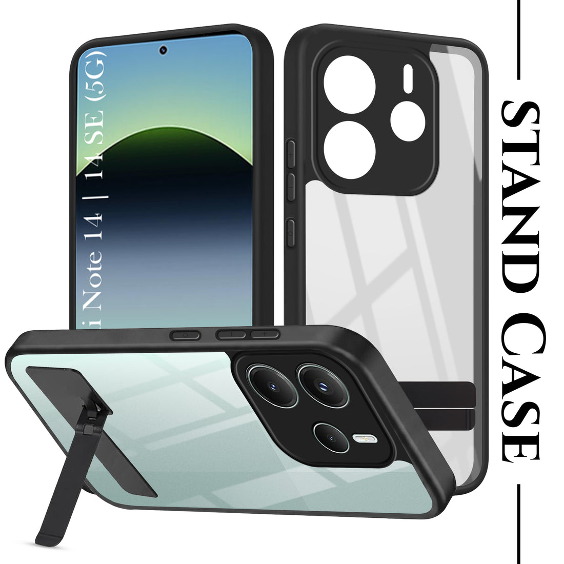 For Redmi Note 14 5G | Redmi Note 14 SE Back Cover Case (Built-in Stand | Lifetime Anti Yellow | Kickstand Shockproof | Camera Protection | MagSafe Compatible)