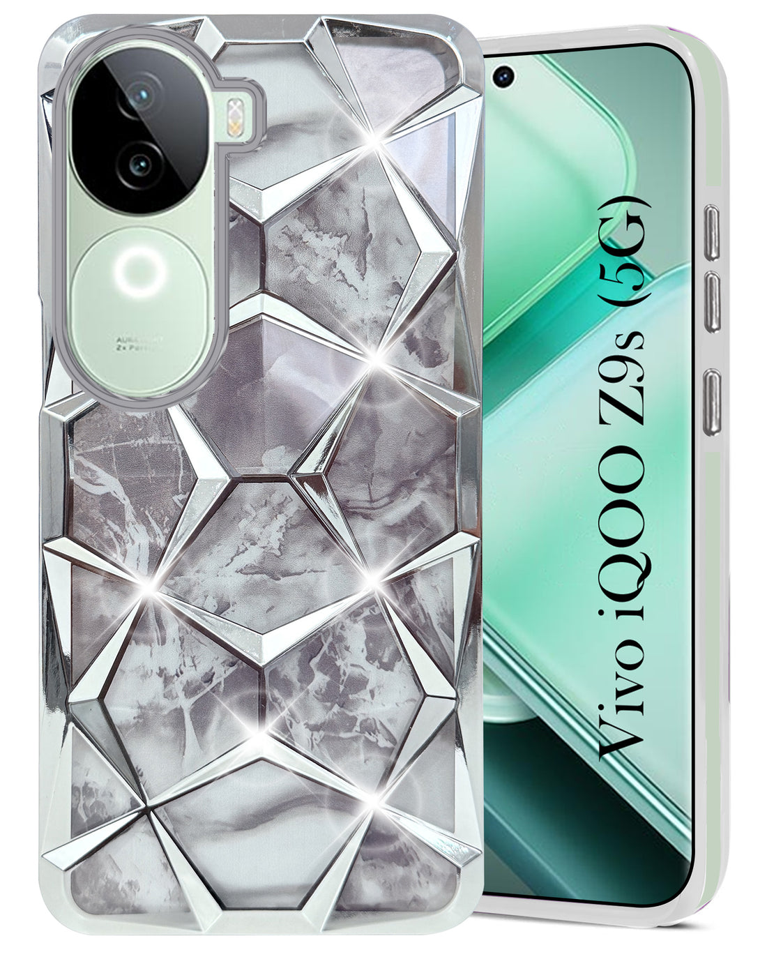 For Vivo iQOO Z9s  Back Cover Case ( Dual Design Glitter Sparkle and Detachable Diamond Print Case | Soft and Flexible)