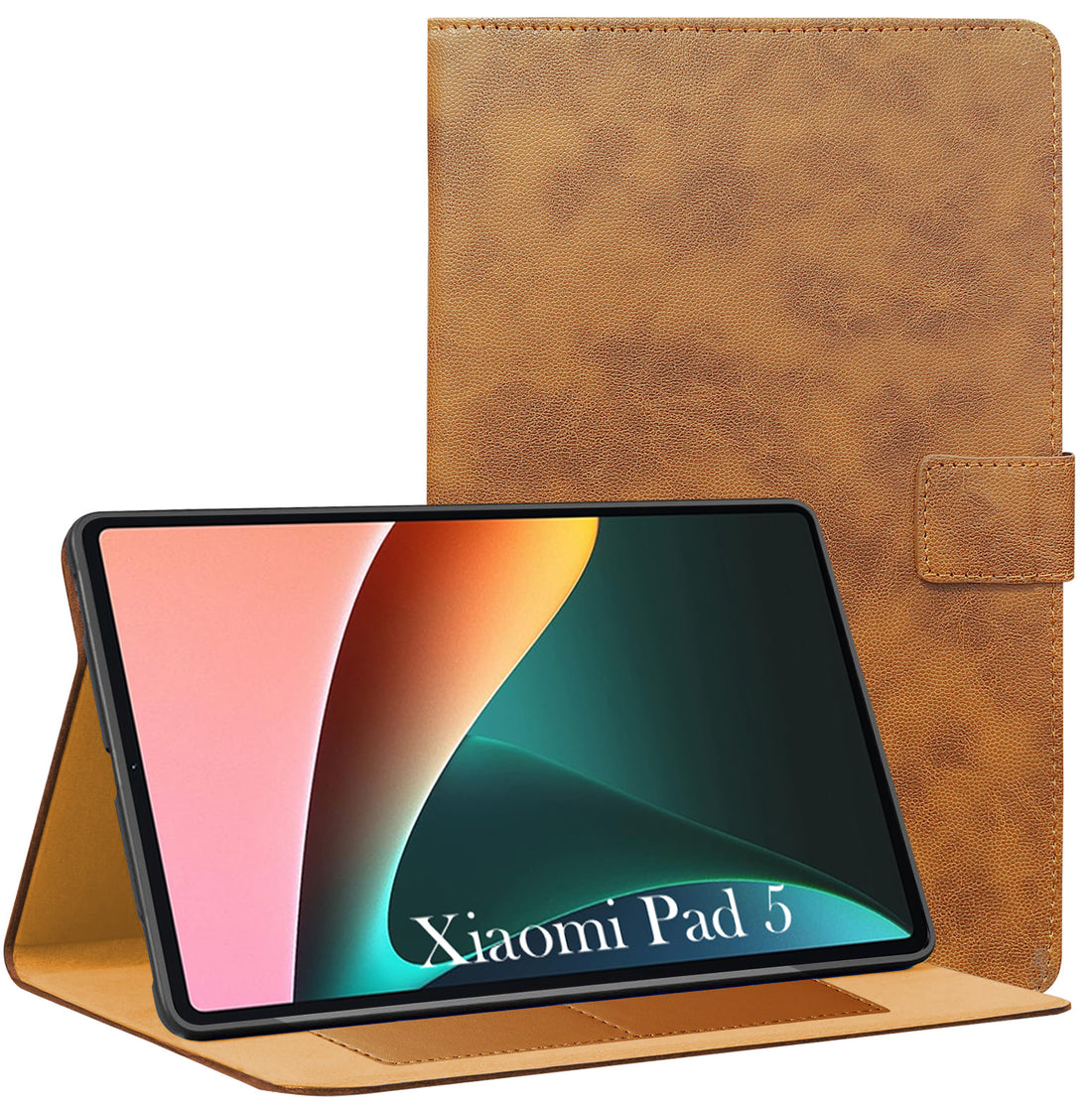 For Xiaomi Pad 5 11 Inch 21051182G/21051182C Flip Cover Folio Cover (PU Leather | Multi-Angle Smart Stand | Card Storage Slots | Silicone Back Pouch)