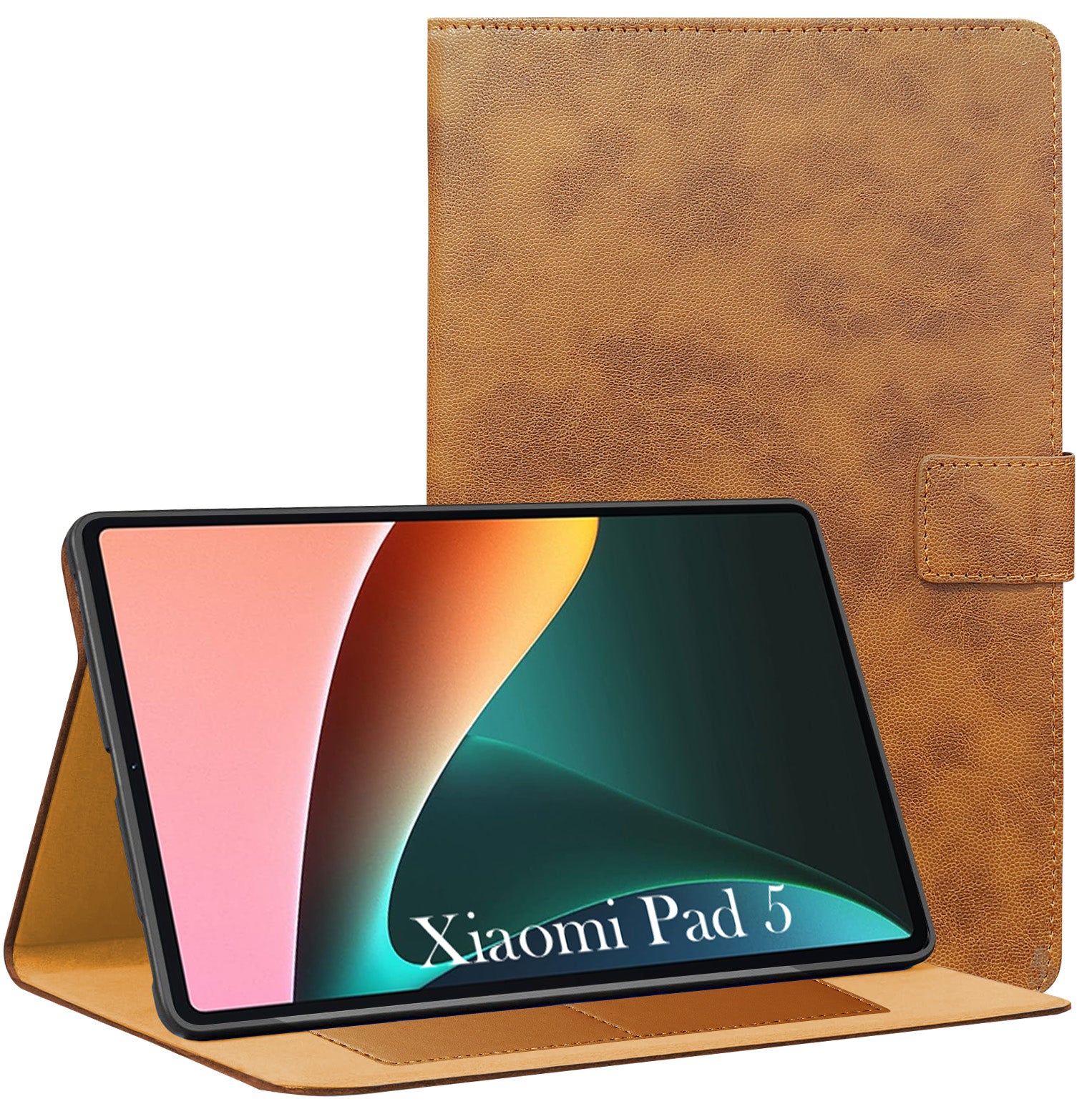 For Xiaomi Pad 5 11 Inch 21051182G/21051182C Flip Cover Folio Cover (PU Leather | Multi-Angle Smart Stand | Card Storage Slots | Silicone Back Pouch)
