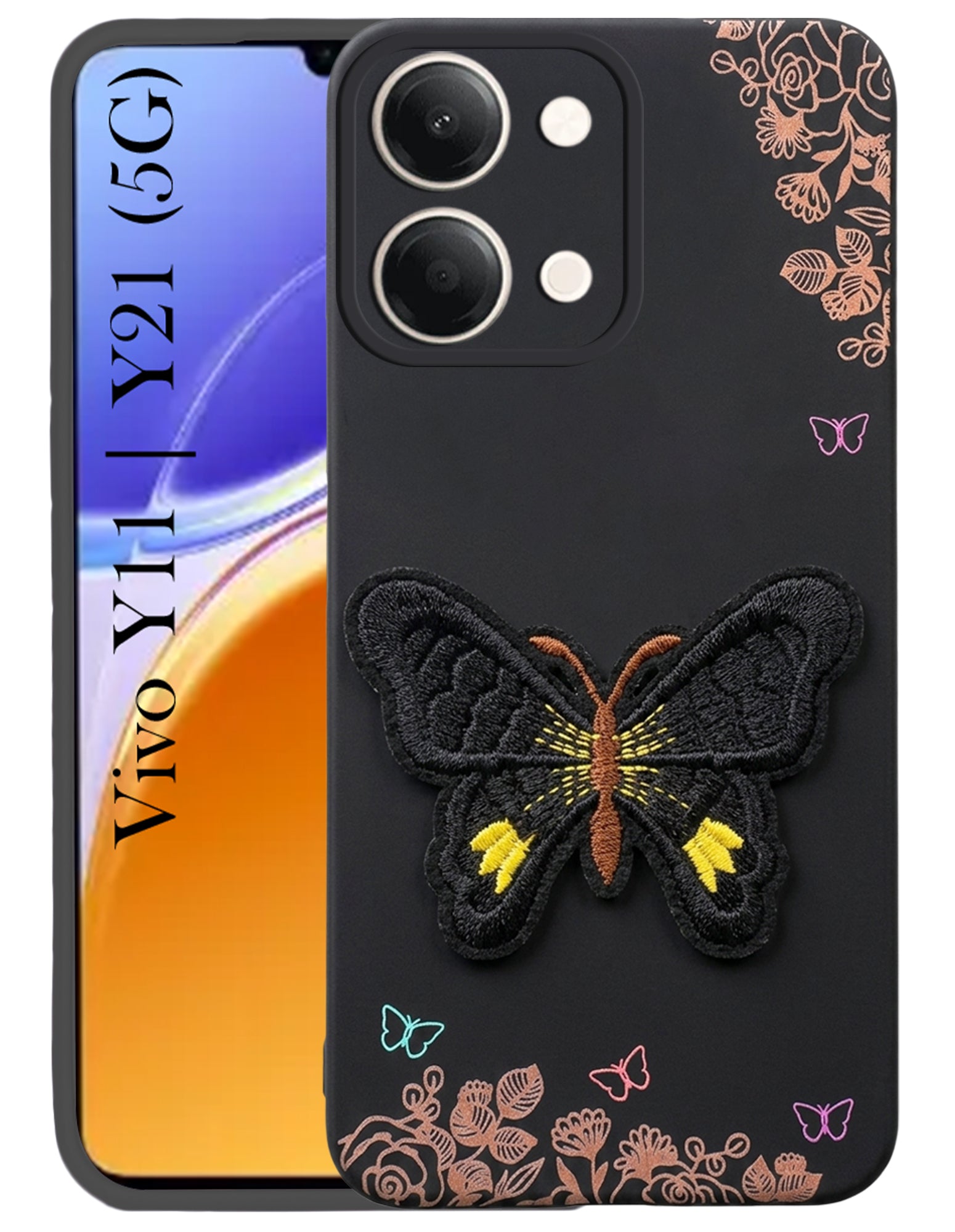 For Vivo Y11 | Vivo Y21 5G Back Cover Case (Soft Butterfly Embroidery | Women Teen Girls | Camera Protection| Matte Silicone)