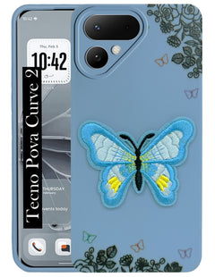 For Tecno Pova Curve 2 Back Cover Case (Soft Butterfly Embroidery | Women Teen Girls | Camera Protection| Matte Silicone)