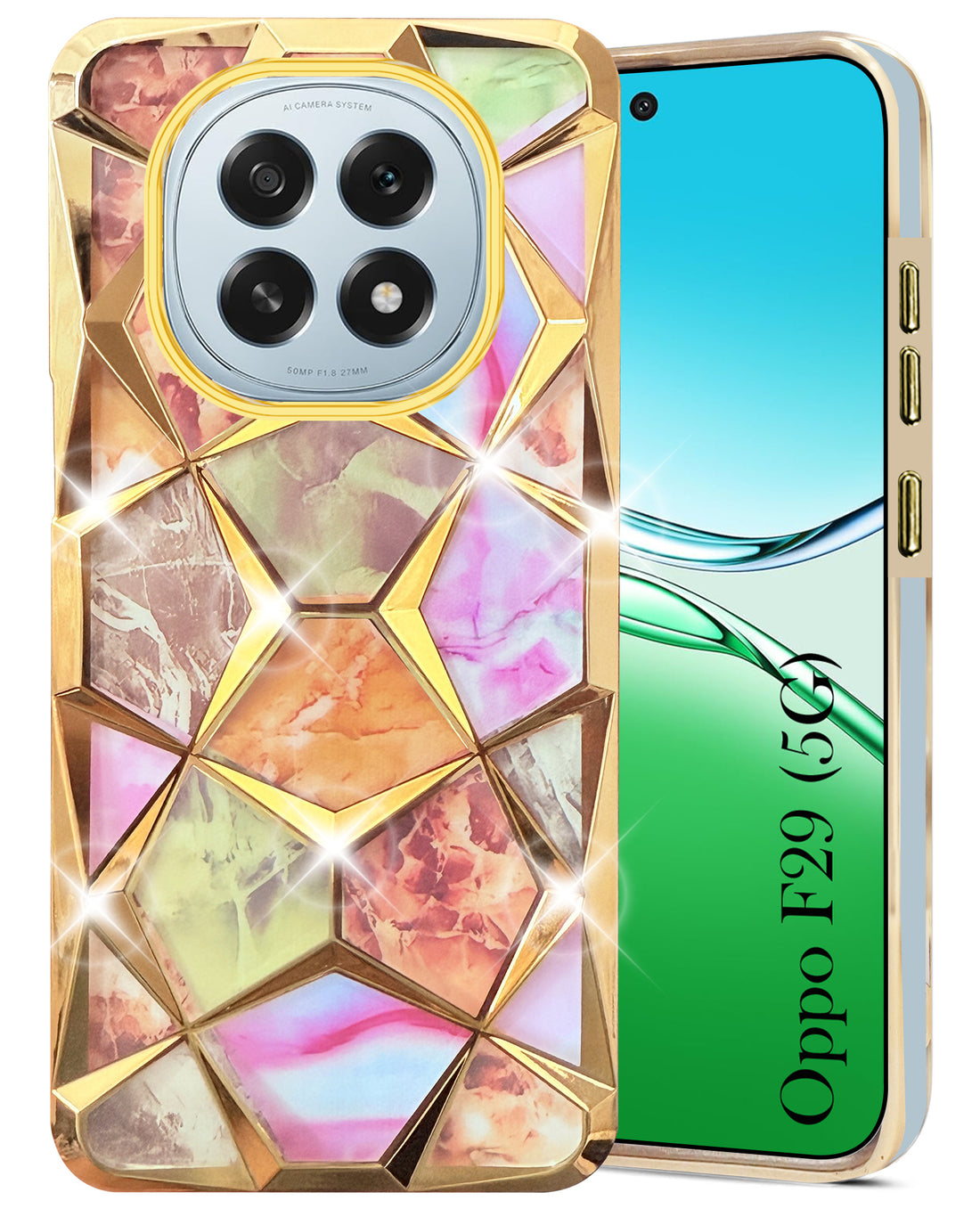 For Oppo F29 Back Cover Case ( Dual Design Glitter Sparkle and Detachable Diamond Print Case | Soft and Flexible)
