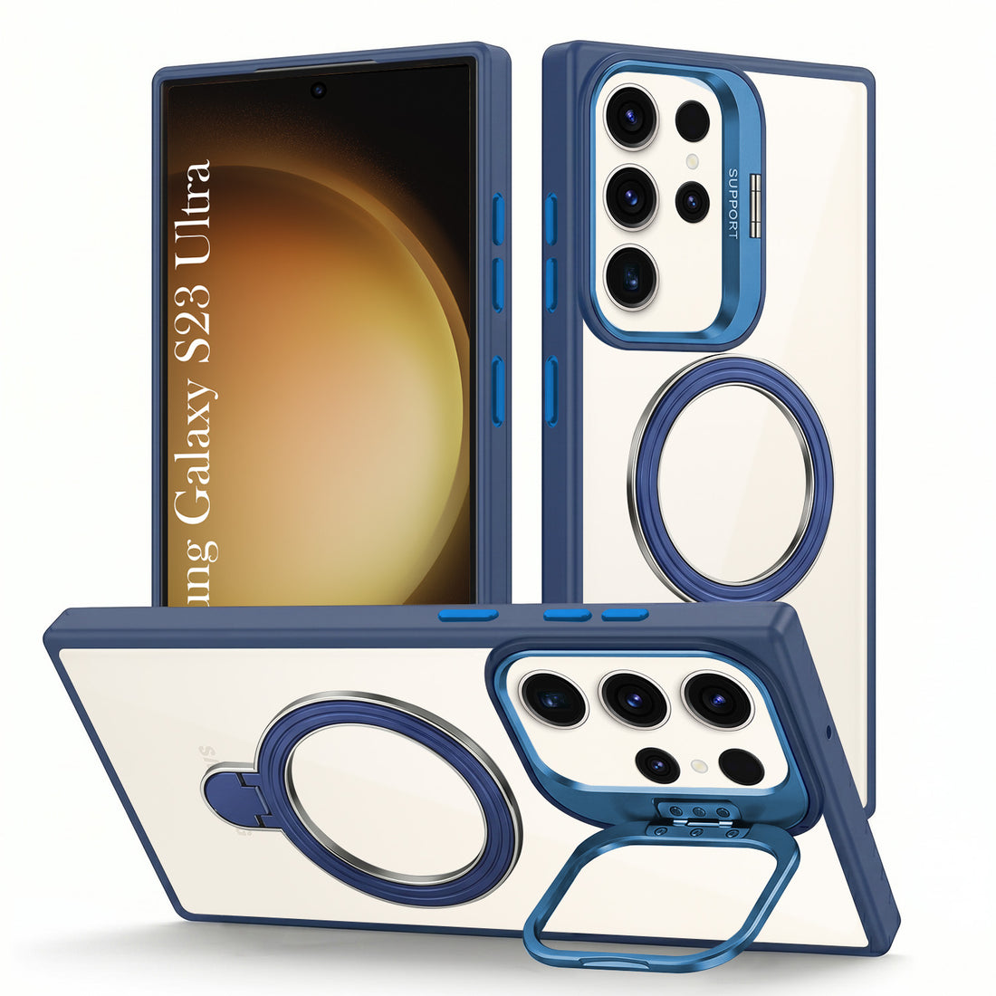For Samsung Galaxy S23 Ultra Back Cover Case Crystal (Lifetime Anti Yellow | Magnetic Ring Stand | Camera Lens Protection | MagSafe Compatible)