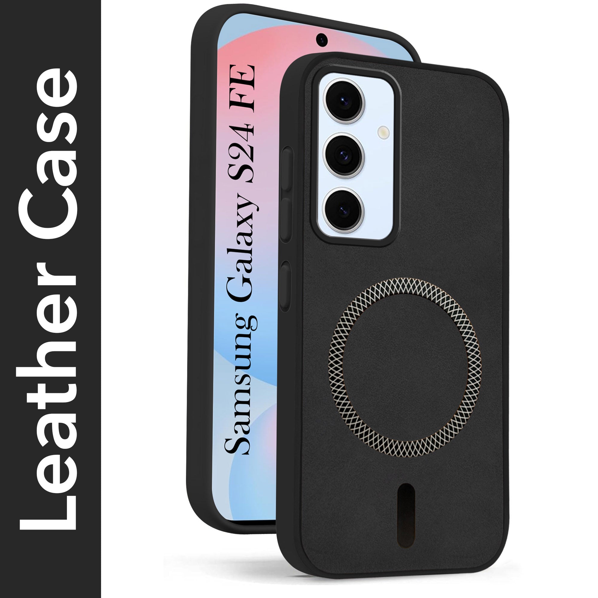 For Samsung Galaxy S24 FE Back Cover Case Leather Finish (MagSafe Compatible Wireless Charging | Soft Touch | Camera Bump Protection)