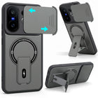 For Vivo X200 FE Back Case Cover Metallic (Hybrid Armor Kickstand | Sliding Shutter Camera Protection | MagSafe Compatible)