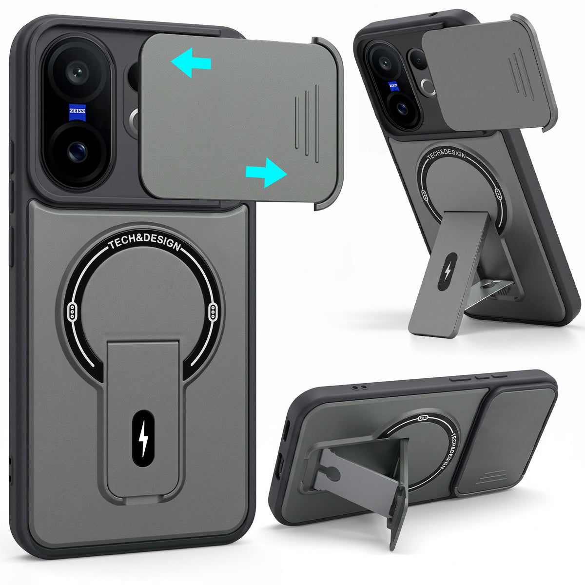 For Vivo X200 FE Back Case Cover Metallic (Hybrid Armor Kickstand | Sliding Shutter Camera Protection | MagSafe Compatible)