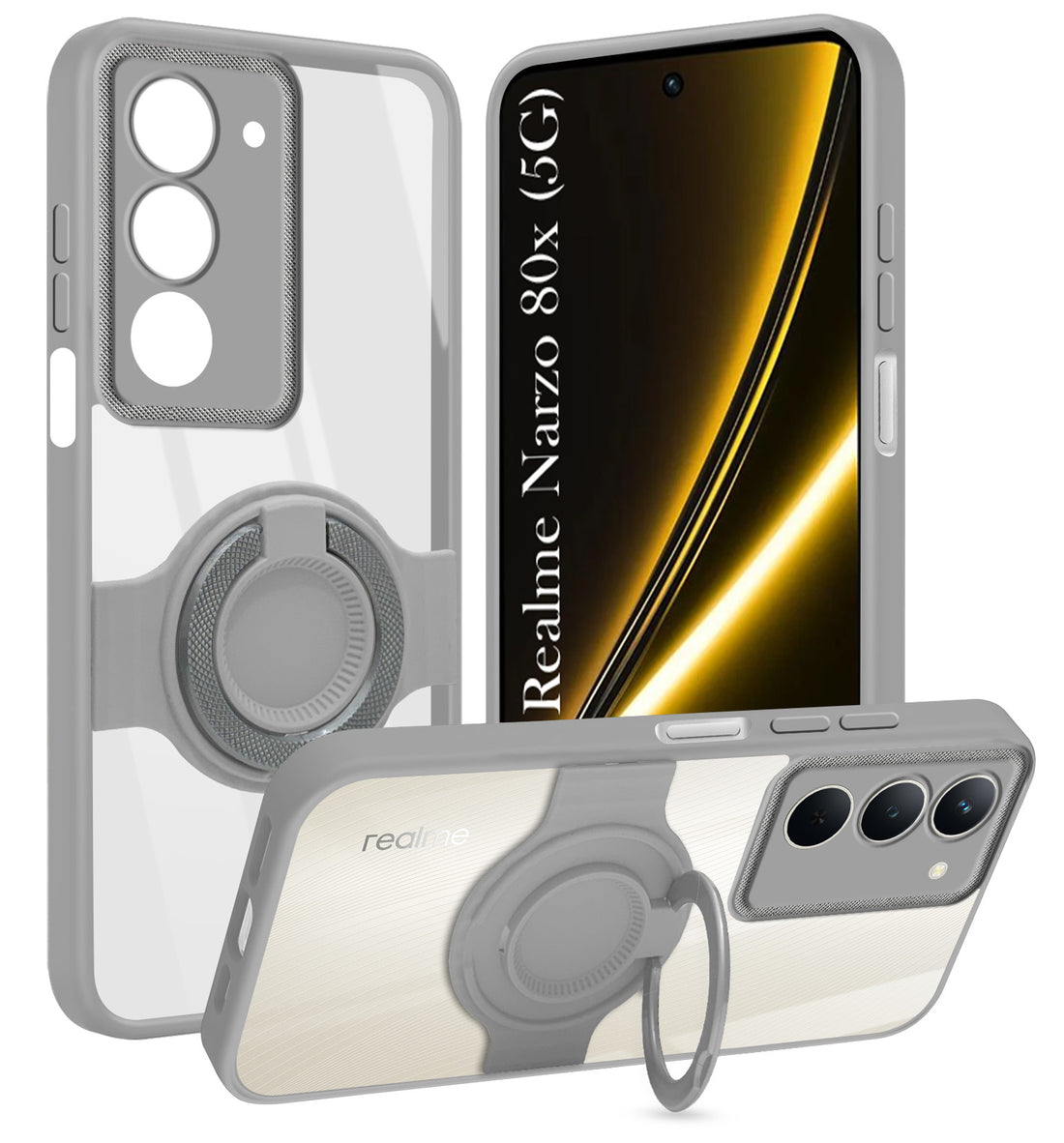 For Realme Narzo 80x Back Cover Case with stand (Built-in Ring Holder Kickstand | Lifetime Anti Yellow | Camera Protection)