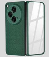 For OnePlus Open Leather Back Case Cover with built in Tempered Glass (Full Camera Protection | Professional Look)