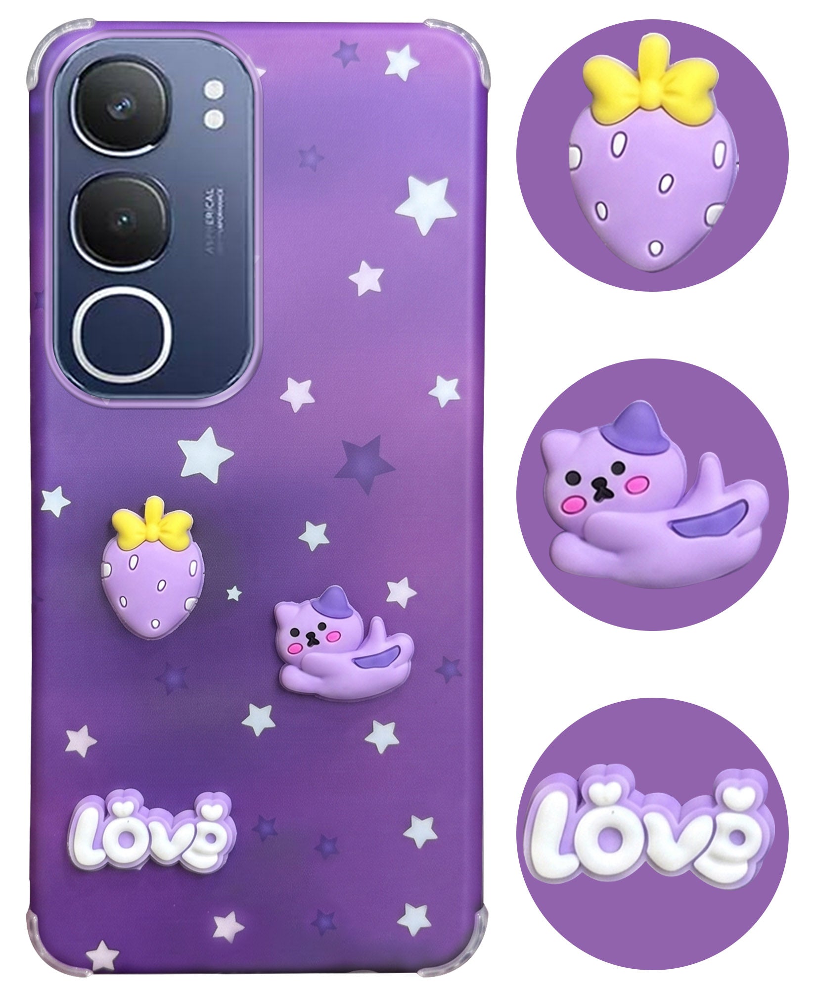 For Vivo Y29 Back Cover Case (3D Cute Cartoons | Hard Back Side Soft | Matte Premium Finish | HD Printing)