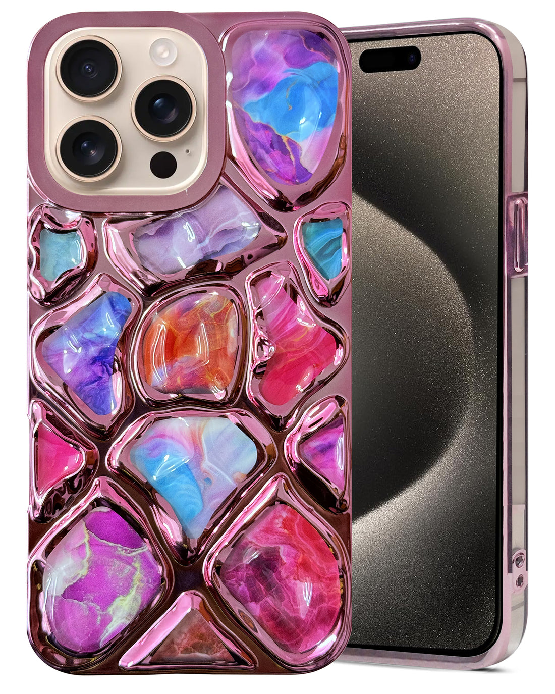 For Apple iPhone 15 Pro Max Back Cover Case ( Dual Design Glitter Sparkle and Detachable Diamond Print Case | Soft and Flexible)