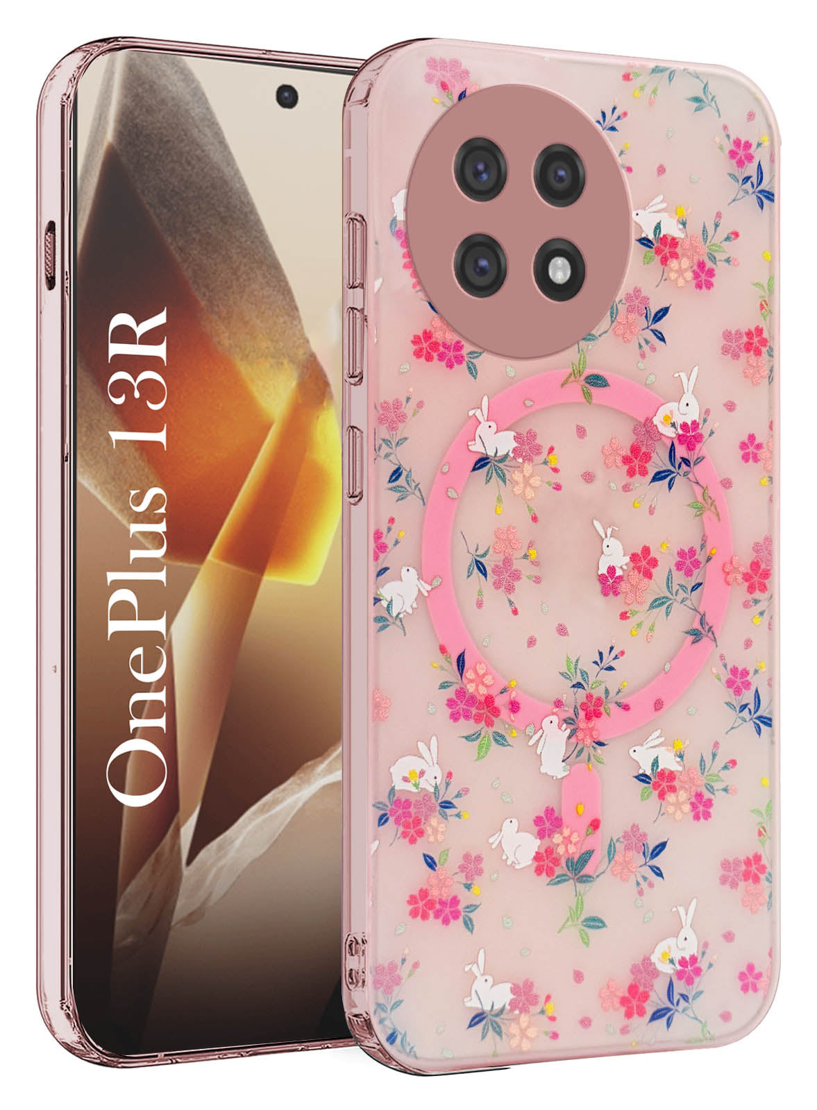For OnePlus 13R Back Cover Case (Cute Floral Design | Flower Print for Girls | MagSafe Compatible Wireless Charging)