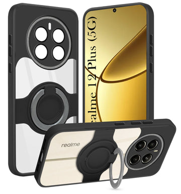 For Realme 12 Plus Back Cover Case with stand (Built-in Ring Holder Kickstand | Lifetime Anti Yellow | Camera Protection)