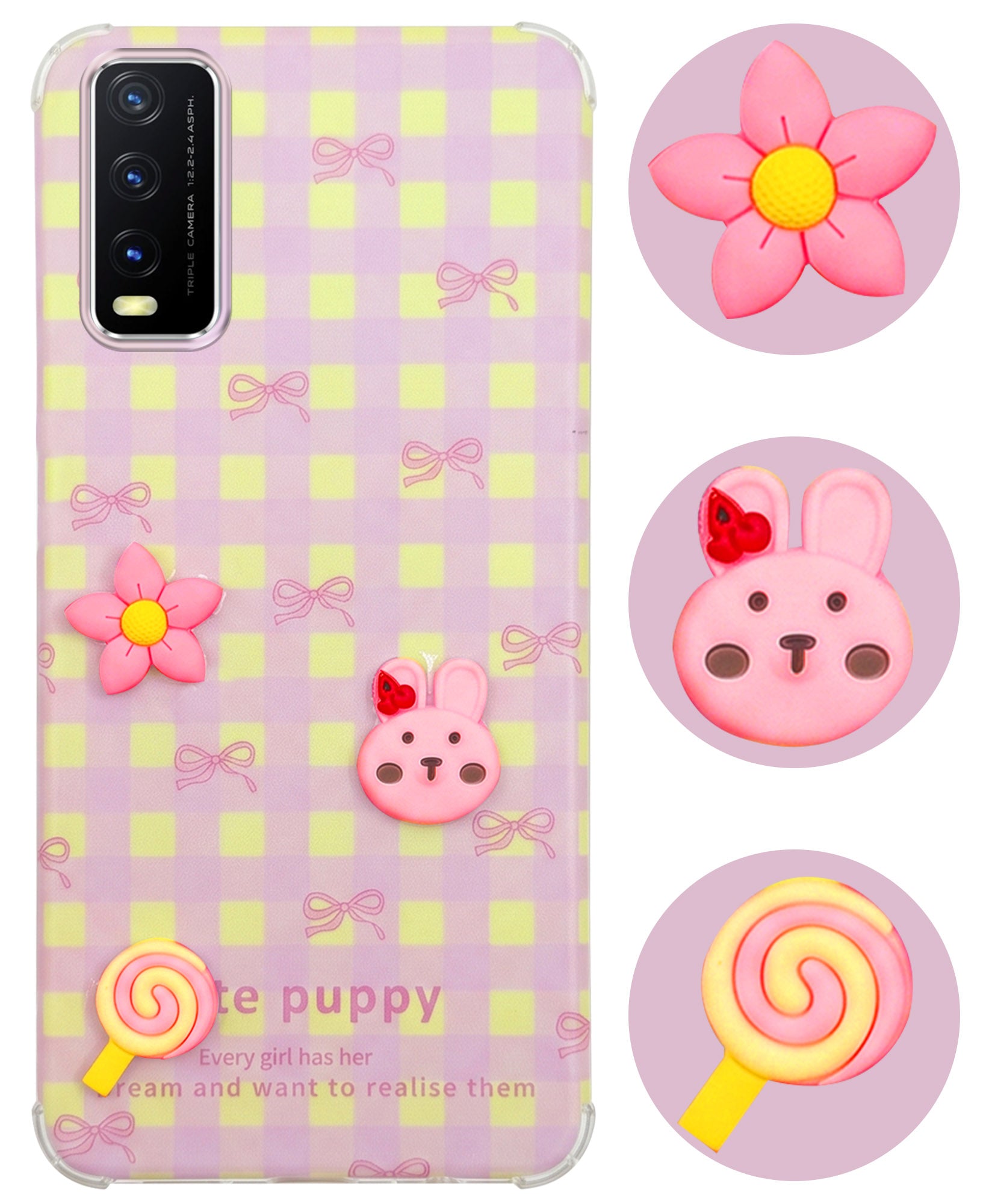 For Vivo Y20 | Y20i Back Cover Case (3D Cute Cartoons | Hard Back Side Soft | Matte Premium Finish | HD Printing)